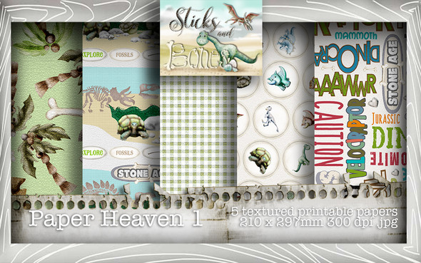 Sticks & Bones - Textured Dinosaur Papers 1 (5 papers A4) - Digital Stamp CRAFT Download