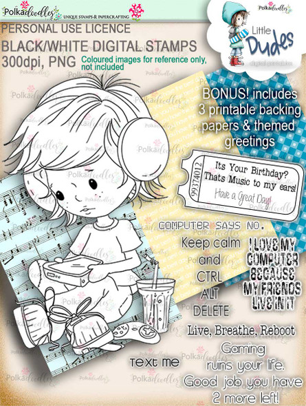Gamer Little Dude - digi stamp printable download