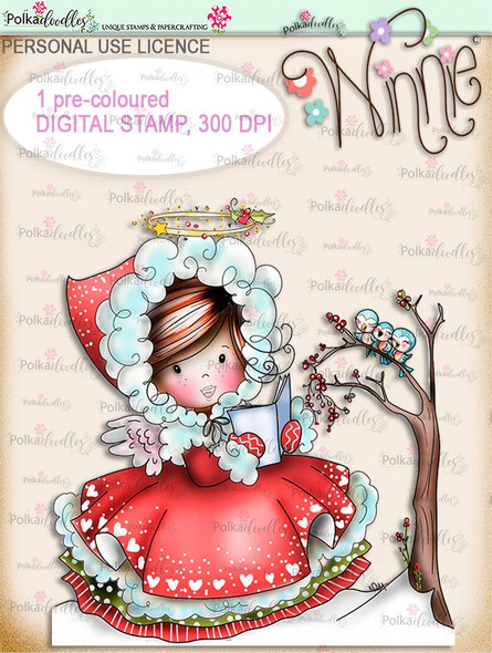 Woodland Songtime - COLOUR Winnie Angel digital stamp download