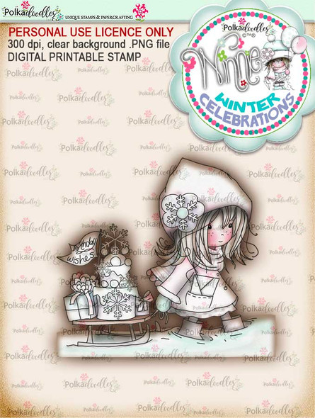 Party time - 'precoloured' Winnie winter celebration digital papercrafting download