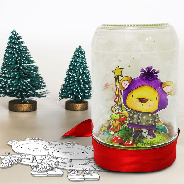 Bella Bear Christmas Shopping for Winter Gifts/Socks - Christmas Holiday Too Cute digital stamp download including SVG file