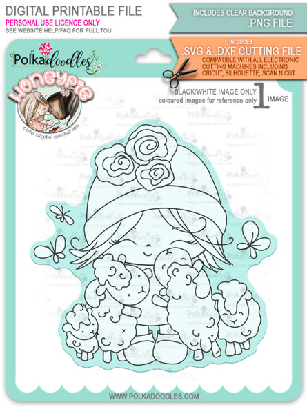 Honeypie Spring Lambs - black/white digital stamp printable download with free SVG /DXF file included