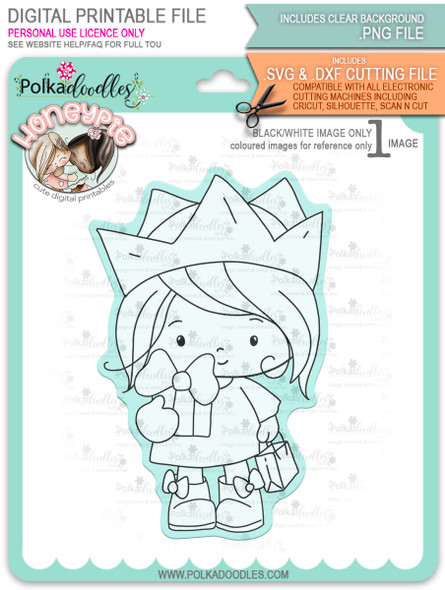 Honeypie Birthday Girl - black/white digital stamp printable download with free SVG /DXF file included