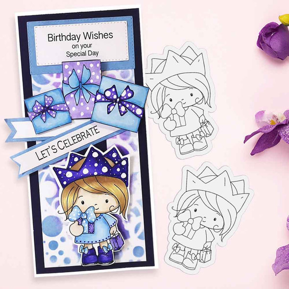 Honeypie Birthday Girl - black/white digital stamp printable download with free SVG /DXF file included