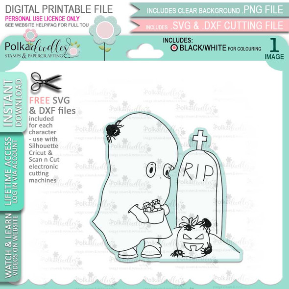 Boo Halloween Ghost - printable digital stamp download with free SVG /DXF files
