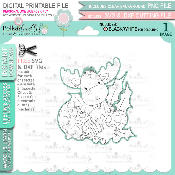 Bauble Decorations - Elvis Wesley Moose - printable craft digital stamp download with free SVG /DXF files