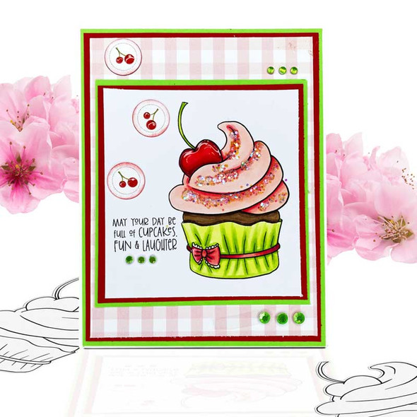 card idea - Cherry Cream Cupcake  - Too Cute printable craft digital stamp download with free SVG /DXF files