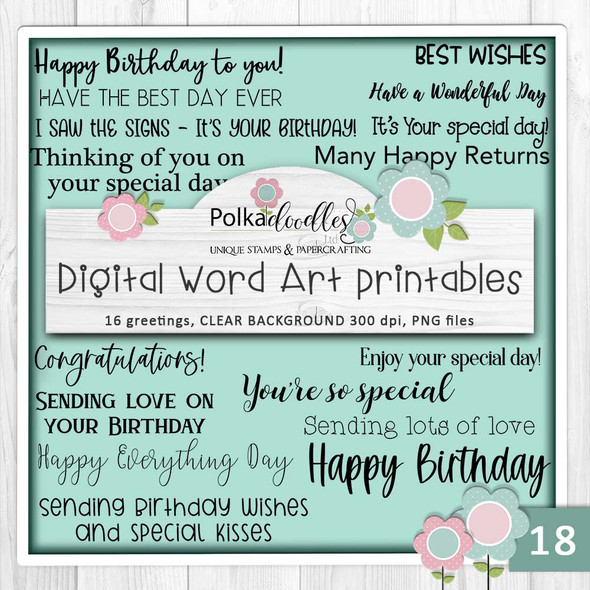 Birthday Sentiments & Greetings digital stamps - printable clipart  for cardmaking, craft, scrapbooking & stickers