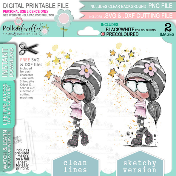 Reach for the Stars - Rebel (precoloured clipart) -  cute printable craft digital stamp craft download