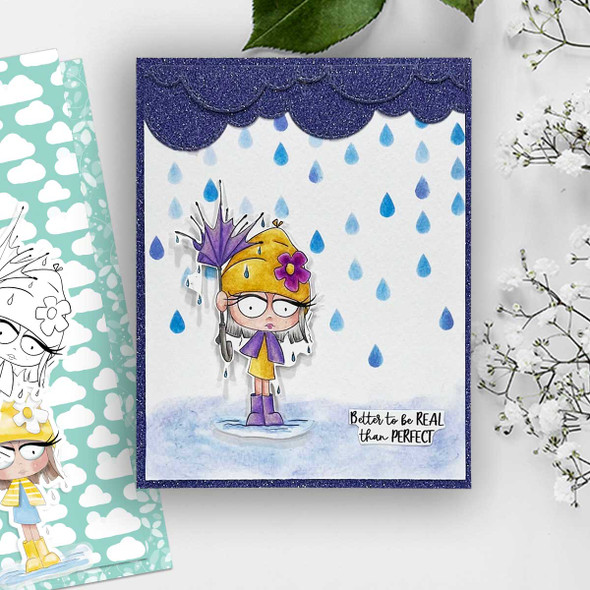 Soaking Wet Umbrella Rebel -  cute printable craft digital stamp craft download