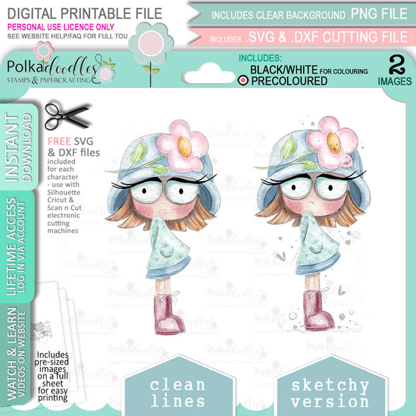 Rebel Rebel cute girl (precoloured clipart) -  cute printable craft digital stamp craft download