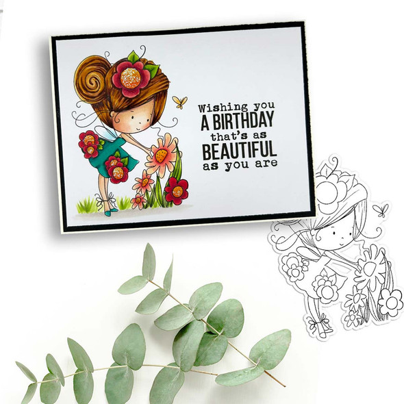 Picking Flowers Fairy Winnie Daisy printable precoloured clipart card making crafts scrapbooking sticker with SVG print and cut outline