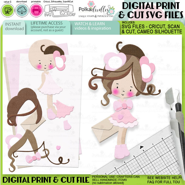 Winnie Cute girl character Print and Cut SVG Files for Cricut Silhouette Scan and Cut machines – for handmade cards, cardmaking, crafting, printable stickers, scrapbooking, planner crafts
