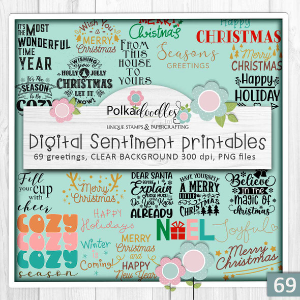 Sweet Christmas greetings bundle - Gingerbread Cookie digital stamp clipart for card making, craft, scrapbooking, junk journal stickers