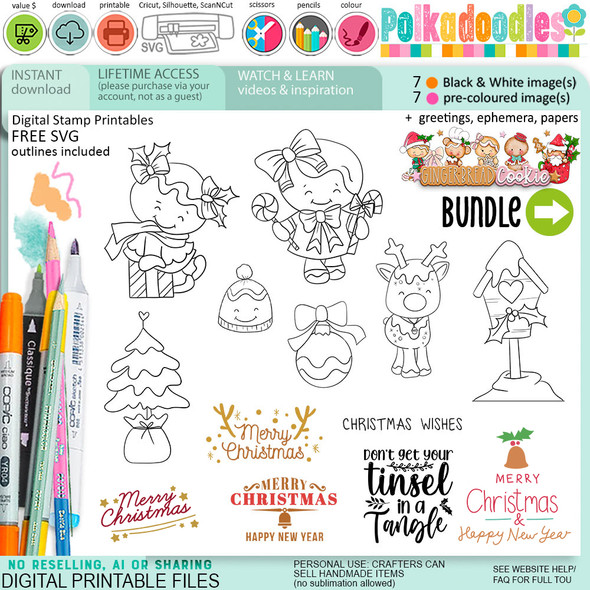 Oh Deer Gingerbread Cookie Christmas digistamp clipart digital stamps, printables, clipart for card making, craft, junk journals