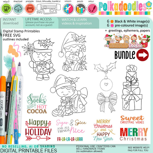 Christmas Gingerbread Cookie  digistamp clipart digital stamps, printables, clipart for card making, craft, junk journals