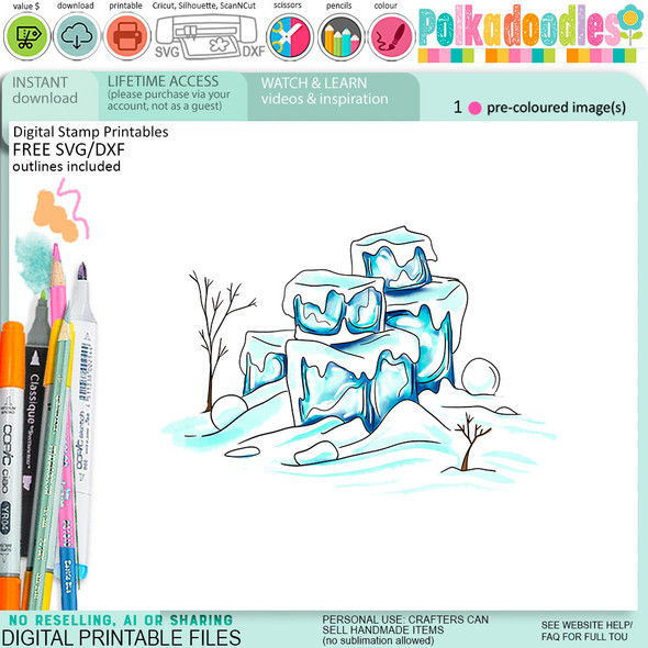 Ice blocks Theo Penguin colour clipart for card making, crafts, scrapbook, stickers, junk journals