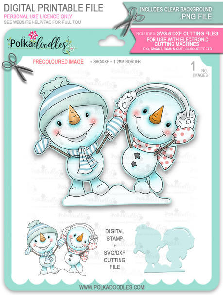 Happy Snowman Couple PRECOLOURED Too Cute digital stamp download including SVG file