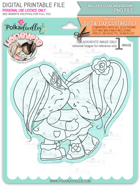 Honeypie Best Friends - black/white digital stamp printable download with free SVG /DXF file included