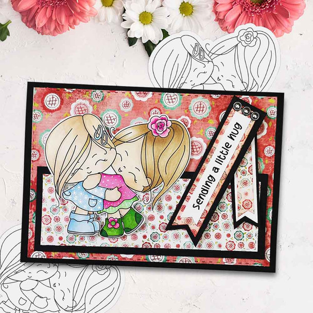Honeypie Best Friends - black/white digital stamp printable download with free SVG /DXF file included