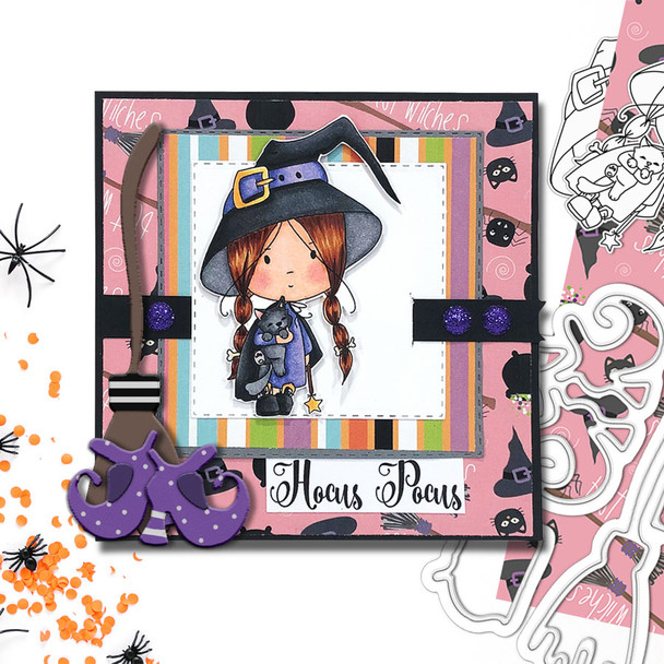 Cute Little Witch Boo Halloween - printable digital stamp download with free SVG /DXF files
