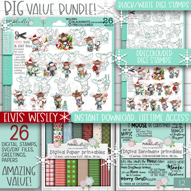 Elvis Wesley Moose BIG KAHUNA bundle - printable craft digital stamp downloads
