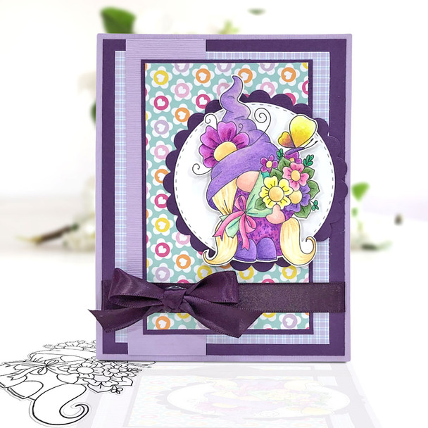 Spring Bunch Gnome - printable cardmaking digital stamp download with free SVG /DXF files