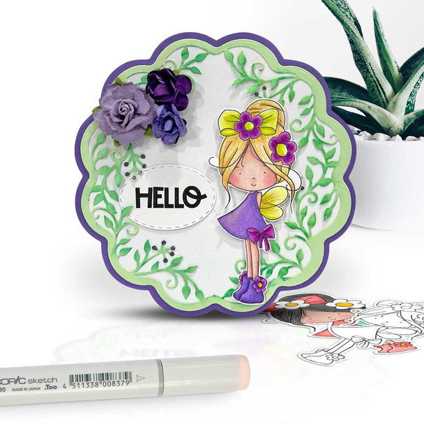Hello Fairy Winnie Daisy printable digital stamp colouring card making crafts scrapbooking sticker with SVG print and cut outline