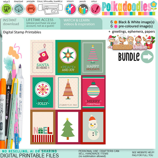 Cosy Gingerbread Cookie Christmas digistamp clipart digital stamps, printables, clipart for card making, craft, junk journals