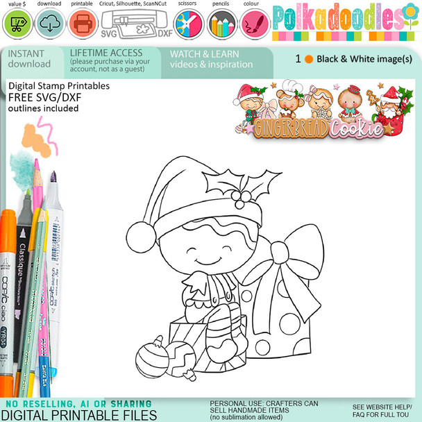 Pile of Presents Christmas Gingerbread Cookie digital stamps, printables for card making, craft, junk journals