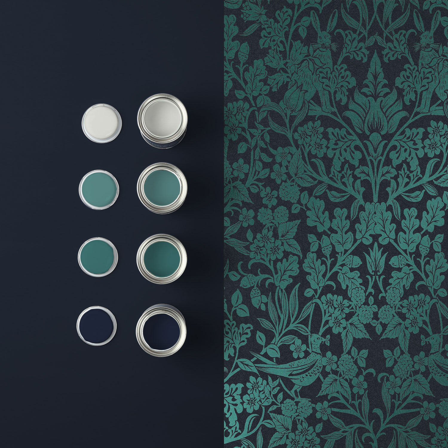 Hartley Damask groenblauw behang