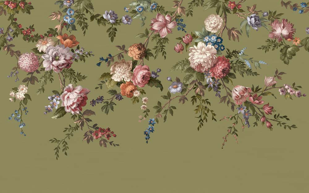 Papier peint panoramique sur mesure Hague Fleurs olive 