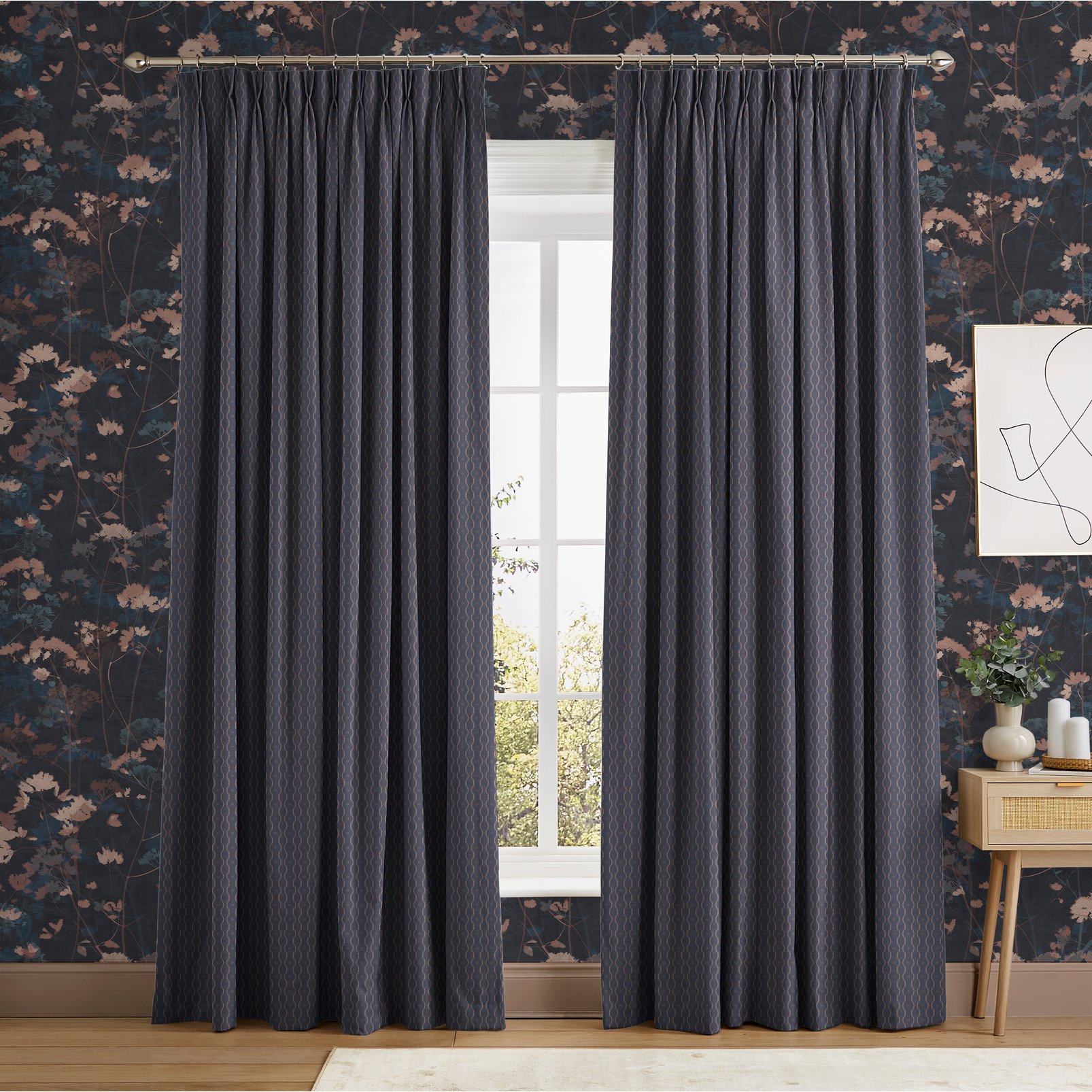 Rustic Ikat distelblauw gordijnen