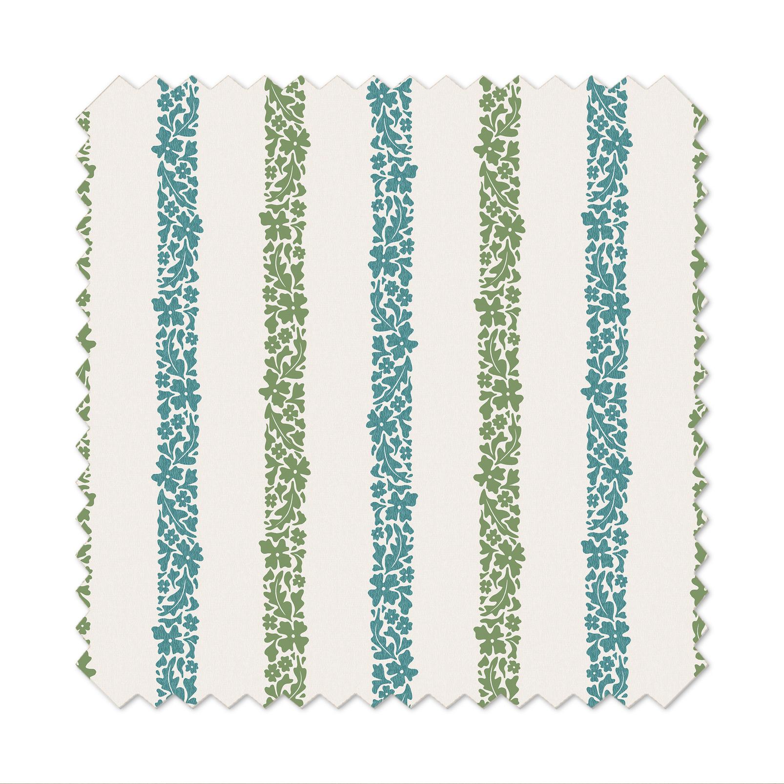 Floral Boheme Stripe Bright Blue and Green Roman Blind