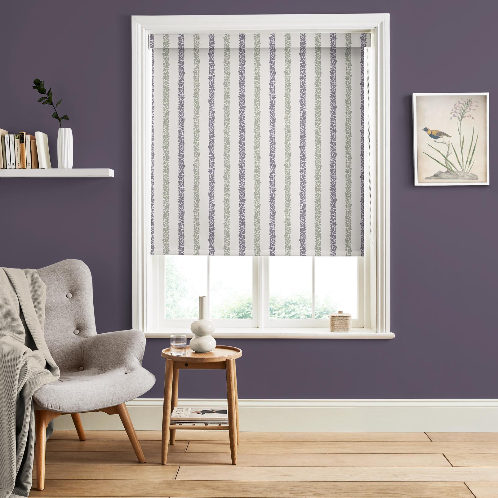 Store enrouleur Floral Boheme Stripe Violet et Vert