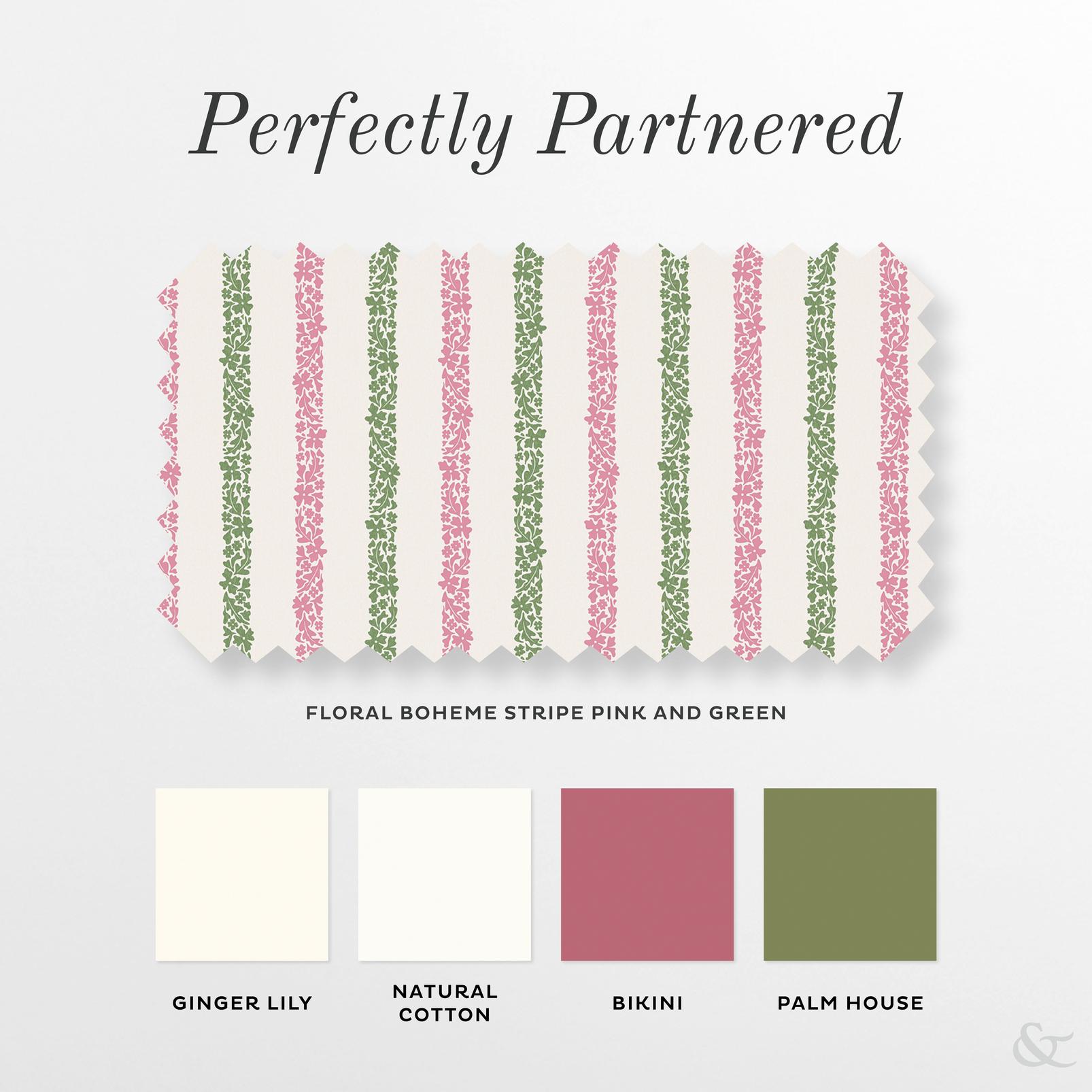Floral Boheme Stripe Pink and Green Curtain