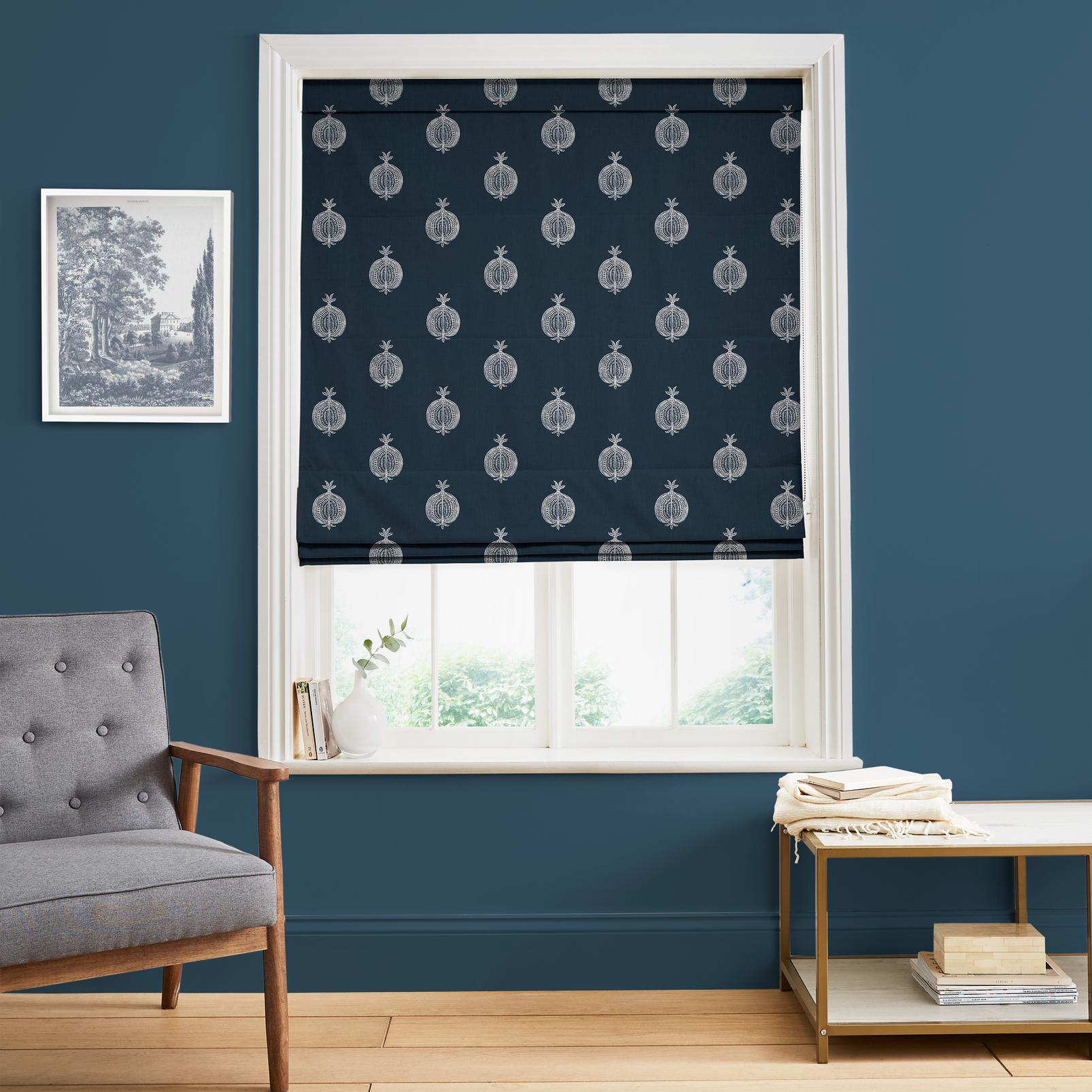 Pomegranate Motif marineblauw  vouwgordijn