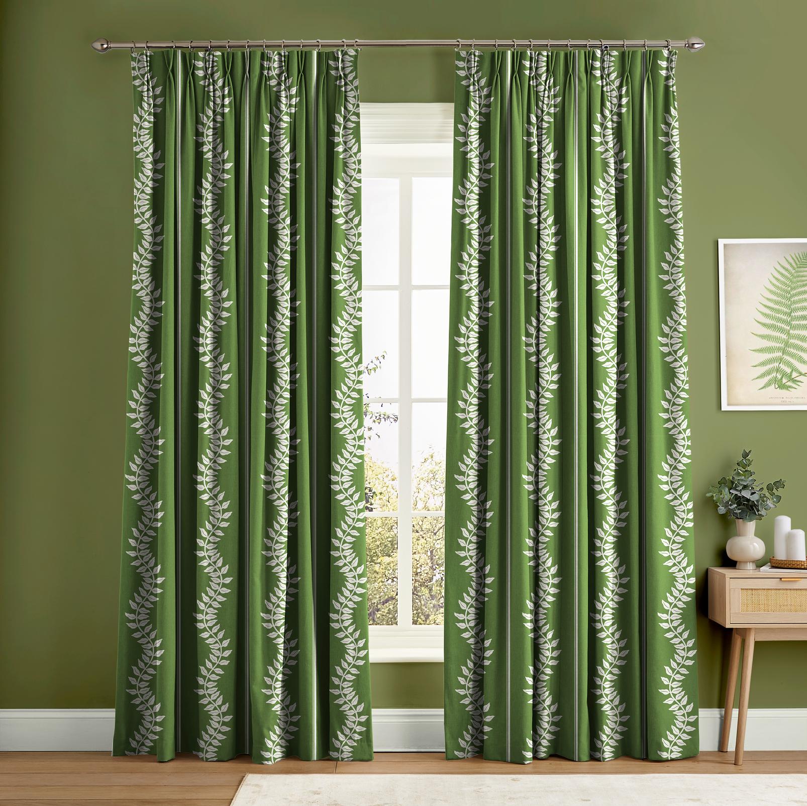Laurel Leaf Stripe Apple Green Curtain