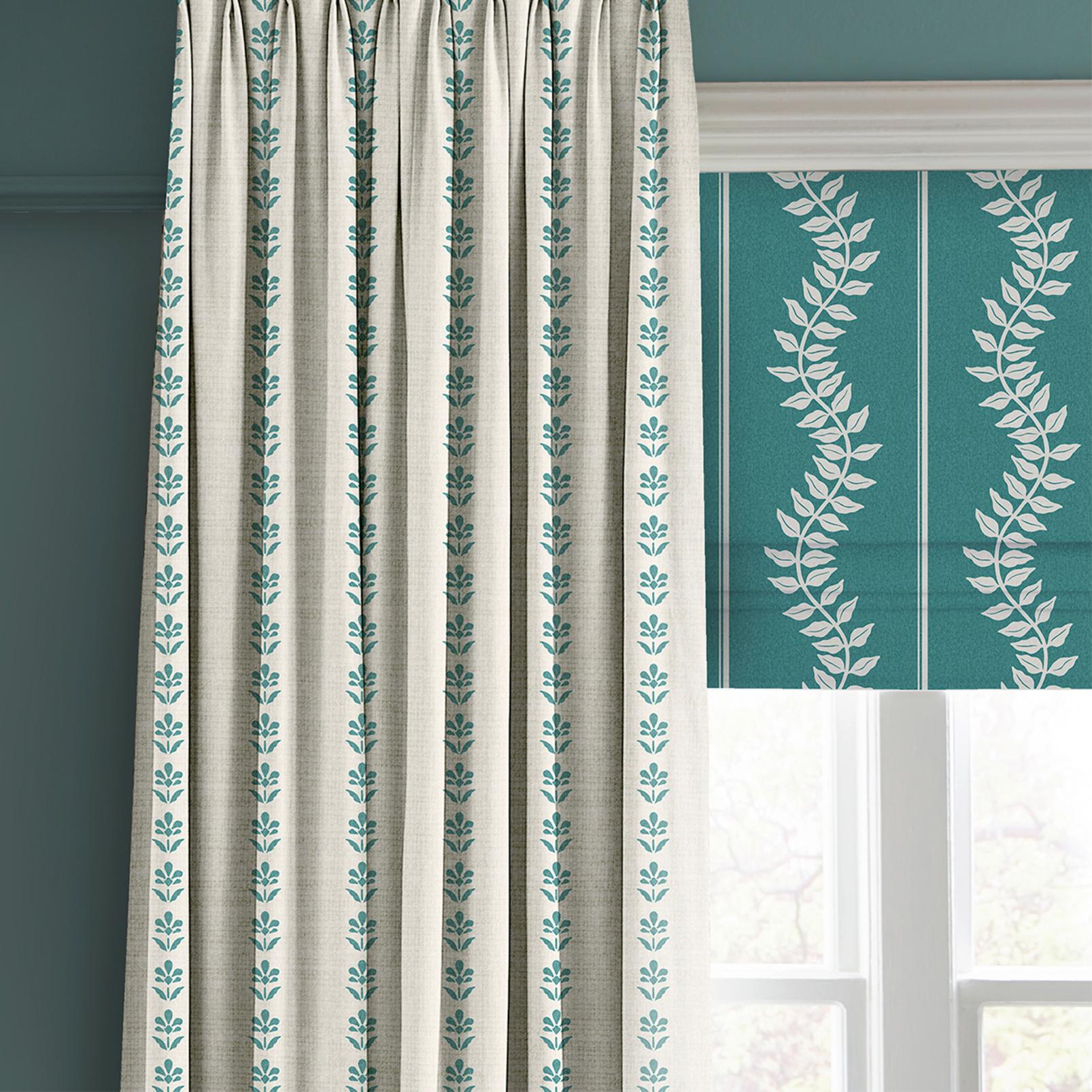 Petal Stripe Teal Curtain