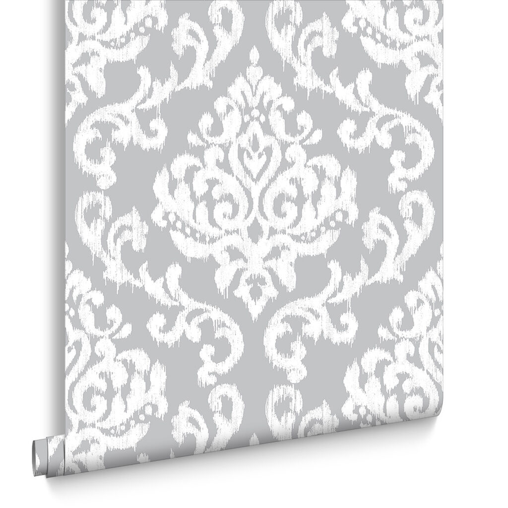 Papier Peint Indian Ink Damask Brume Grise