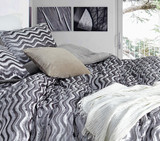 Wavy Print Dorm Comforter Set Gray Velvet College Bedding Essentials Twin Extra Long Bedding Set with Sherpa Pillow Covers