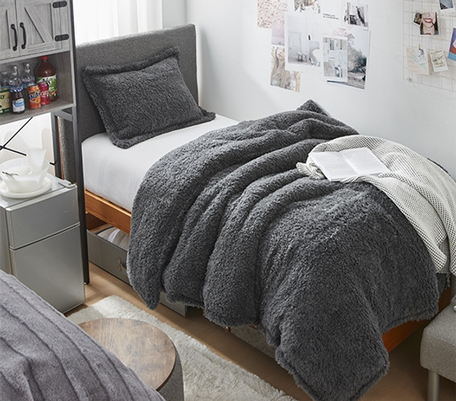 Dark Dorm Decor Neutral Twin Extra Long Comforter Set Sherpa Blanket Gray College Bedding Essential