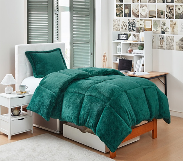 Extra Long Twin Comforter Set Dorm Room Bedding Fluffy Green Bedding Cool College Must Haves
