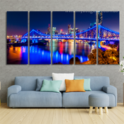 Brisbane's Story Bridge Australia Cityscape Modern Stretched Painting Image 5 Piece Framed Canvas Wall Art Prints Set For Home Décor