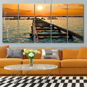 Sunset Jetty Australia Landscape Modern Framed Painting Photograph 5 Piece Framed Canvas Wall Art Prints Set For Bedroom Wall Décor