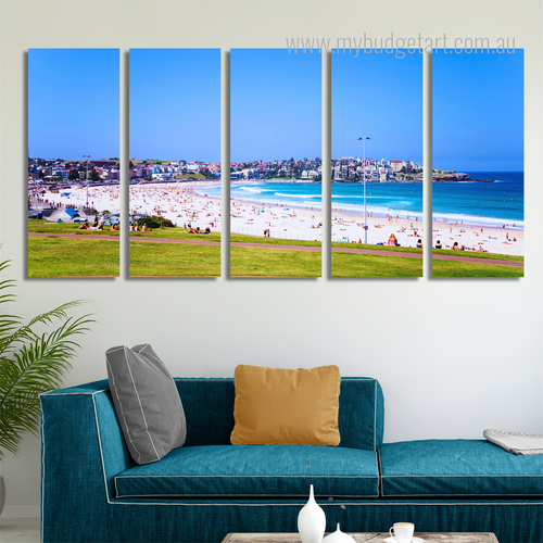 Bondi Beach Australia Naturescape Modern Framed Painting Photo 5 Piece Canvas Wall Art Set Australia For Room Décor