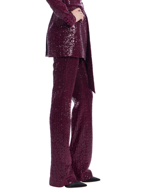 Wine | Side Zip Sequin Bootcut Pant Side