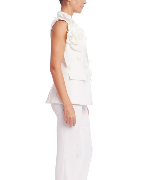 Ivory | Floral Embellished Blazer Vest Side