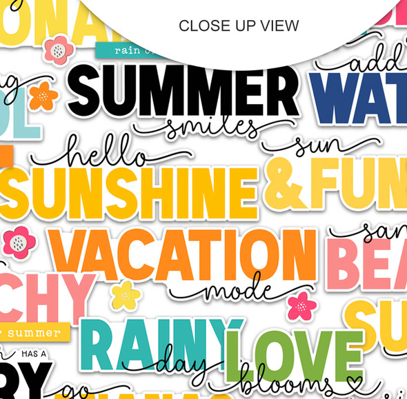 What a delightful combination of summer word titles! The summer colors add a touch of whimsy and magic, making this perfect for a scrapbook page or card.
