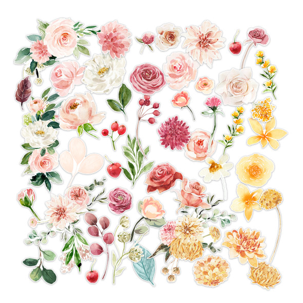 Watercolor florals & stems, & cherries die-cut pieces. Great for paper crafts, scrapbooking, junk journals, planners and more.